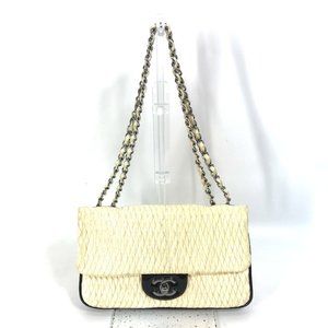CHANEL CC Coco Mark Chain Bag, Double Shoulder Lambskin/Patent Leather, White...